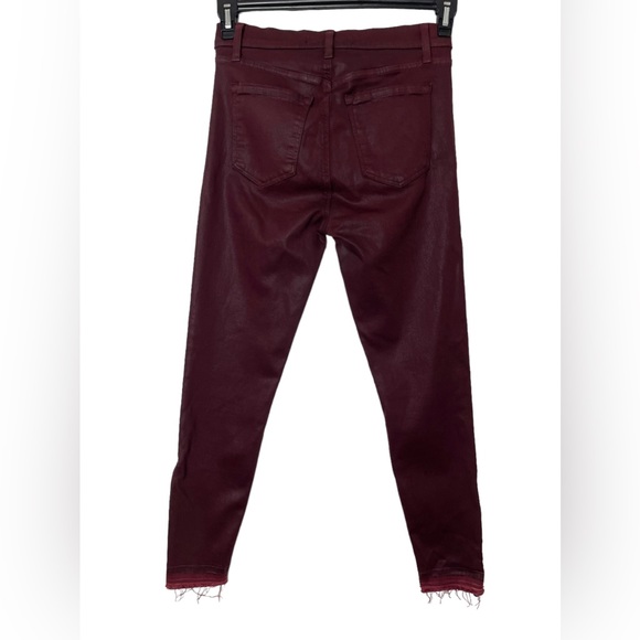 J Brand Alana Coated Claret Maroon Raw Hem Zipper Skinny Pants Womens Size 26 - Picture 4 of 15